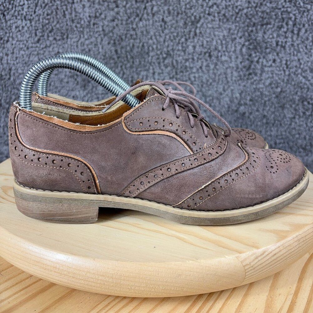 Shoe Embassy Wingtip Oxford Shoe Womens Size 7 Brown Brogue Lace Up EU 38